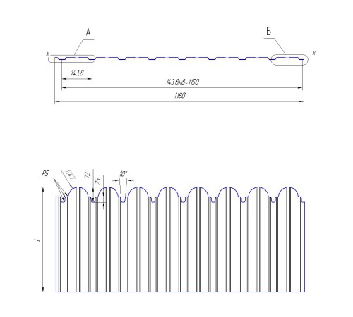 Профнастил фигурный С10 - 0,5 Окрас - А, Satin с пленкой RAL 6005 зеленый мох.