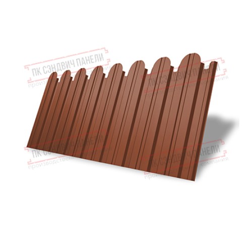 Профнастил фигурный С10 - 0,45 Окрас - А, ПЭ- с пленкой RAL 8004 терракота.