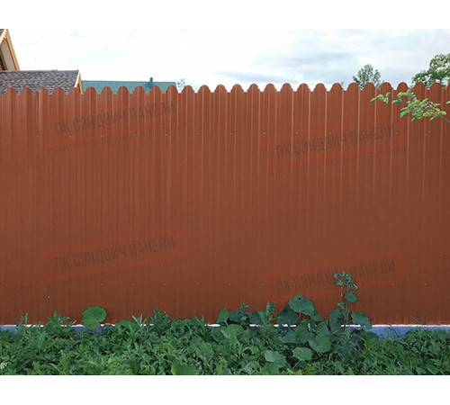 Профнастил фигурный С10 - 0,45 Окрас - Б, с пленкой RAL 8004 терракота.