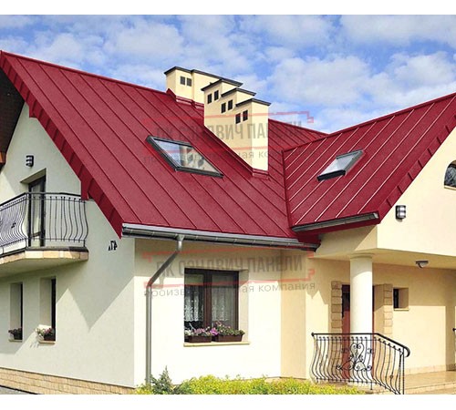 Фальц двойной стоячий 0,45 Полиэстер RAL3003 рубиново-красный с пленкой на замках