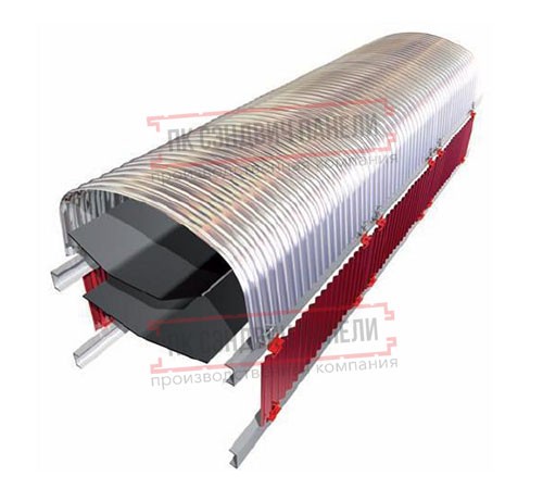 Продольно гнутый профнастил для укрытий конвейеров Н75ПГ-800, 0,7, нержавеющий