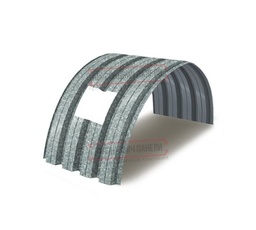 Продольно гнутый профнастил для укрытий конвейеров Н75ПГ-800, 0,5, оцинкованный