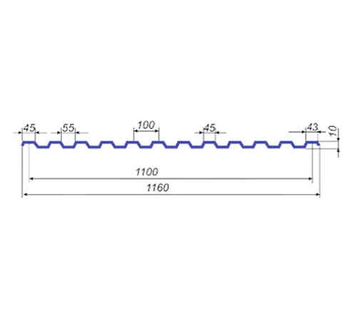 Продольно гнутый профнастил для укрытий конвейеров СС10ПГ-1160, 0,7, в полимерном покрытии
