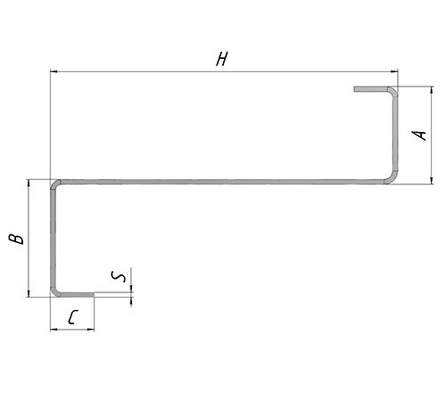 Z-образный профиль 200x50x3000-1,0 мм, оцинкованный