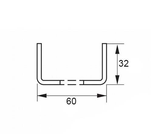U-образный профиль перфорированный К235 60x32x3000-1,5 мм, из нержавеющей стали