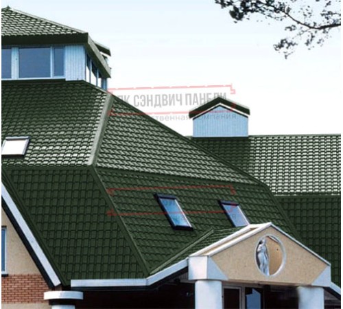 Металлочерепица Квадро профи RAL6020 Velur-0,5