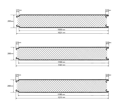 Сэндвич панели акустические стеновые с минеральной ватой, ширина 1200 мм, толщина 200 мм, 0.5/0.5, RAL3009
