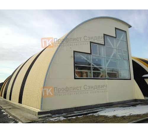 Сэндвич-панели арочные с пенополиизоциануратом, ширина 1000 мм, толщина 150 мм, 0.5/0.5, RAL1015