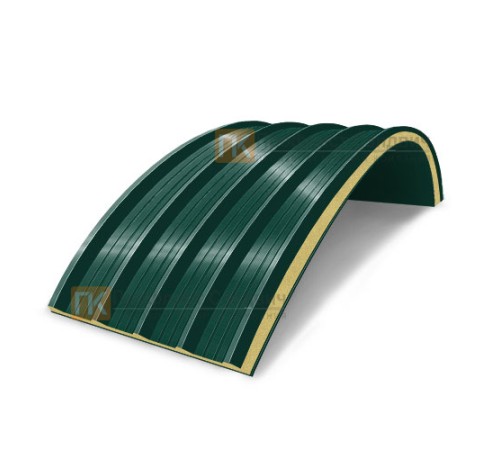 Сэндвич-панели арочные с пенополиизоциануратом, ширина 1000 мм, толщина 150 мм, 0.5/0.5, RAL6005