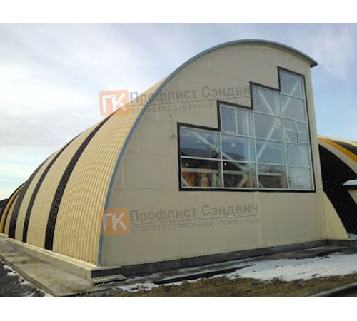 Сэндвич-панели арочные с пенополиизоциануратом, ширина 1200 мм, толщина 100 мм, 0.5/0.5, RAL1014