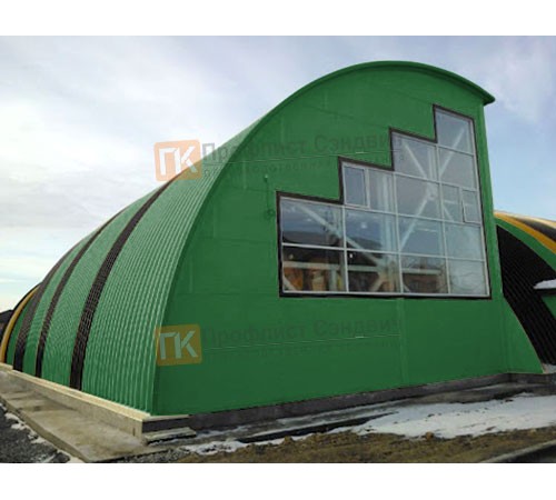 Сэндвич-панели арочные с пенополиуретаном, ширина 1200 мм, толщина 120 мм, 0.5/0.5, RAL6002