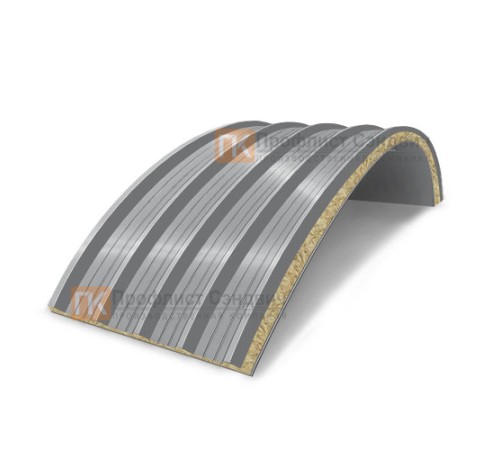 Сэндвич-панели арочные с минеральной ватой, ширина 1200 мм, толщина 60 мм, 0.5/0.5, RAL7004