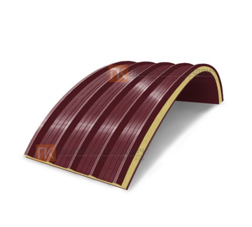 Сэндвич-панели арочные с пенополиуретаном, ширина 1200 мм, толщина 80 мм, 0.5/0.5, RAL3005