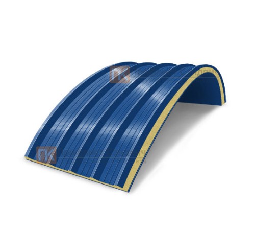 Сэндвич-панели арочные с пенополиуретаном, ширина 1000 мм, толщина 150 мм, 0.5/0.5, RAL5005