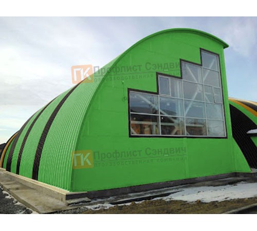 Сэндвич-панели арочные с минеральной ватой, ширина 1000 мм, толщина 150 мм, 0.5/0.5, RAL6018