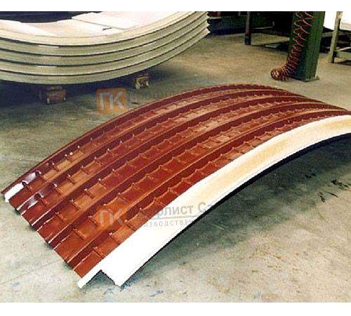 Сэндвич-панели арочные с пенополиуретаном, ширина 1200 мм, толщина 10 мм, 0.5/0.5, RAL7004