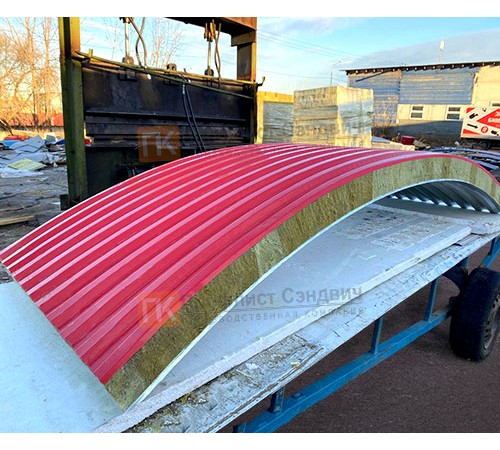 Сэндвич-панели арочные с пенополиуретаном, ширина 1200 мм, толщина 10 мм, 0.5/0.5, RAL7004