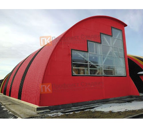 Сэндвич-панели арочные с пенополиизоциануратом, ширина 1000 мм, толщина 10 мм, 0.5/0.5, RAL3020