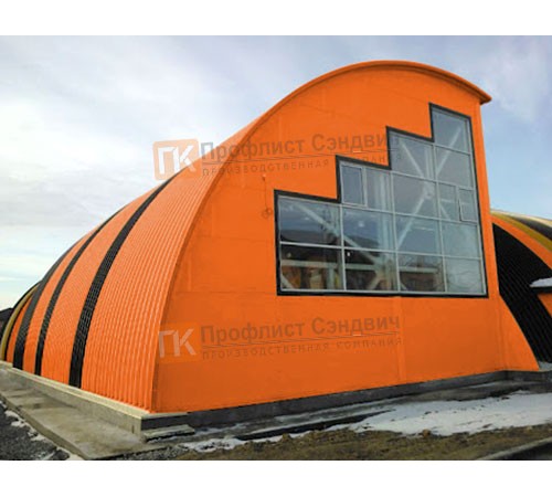 Сэндвич-панели арочные с пенополиуретаном, ширина 1200 мм, толщина 20 мм, 0.5/0.5, RAL2004