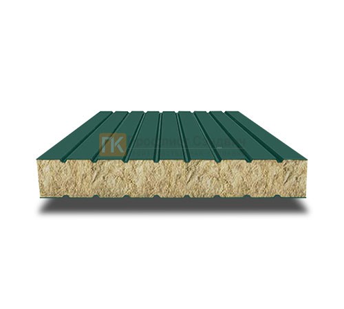 Сэндвич панели без замков с минеральной ватой, ширина 1200 мм, толщина 150 мм, 0.5/0.5, RAL6005