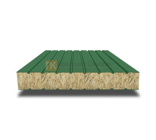 Сэндвич панели без замков с минеральной ватой, ширина 1200 мм, толщина 100 мм, 0.5/0.5, RAL6002