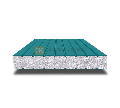 Сэндвич панели без замков с пенополистиролом, ширина 1000 мм, толщина 250 мм, 0.5/0.5, RAL5021