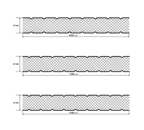 Сэндвич панели без замков с пенополиизоциануратом, ширина 1000 мм, толщина 40 мм, 0.5/0.5, RAL2004