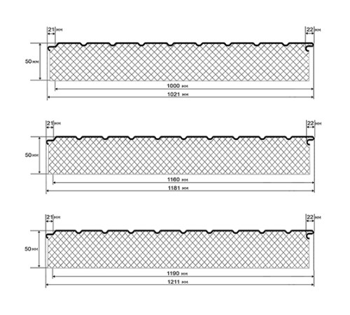Сэндвич-панели двухслойные с минеральной ватой, ширина 1200 мм, толщина 50 мм, 0.5, RAL9006