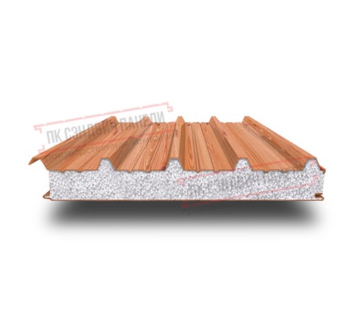 Сэндвич панели кровельные с пенополистиролом, ширина 1000 мм, толщина 140 мм, 0.5/0.5, золотой орех