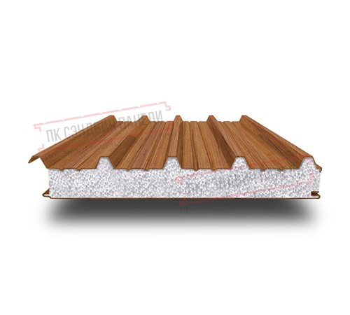 Сэндвич панели кровельные с пенополистиролом, ширина 1000 мм, толщина 10 мм, 0.5/0.5, орех