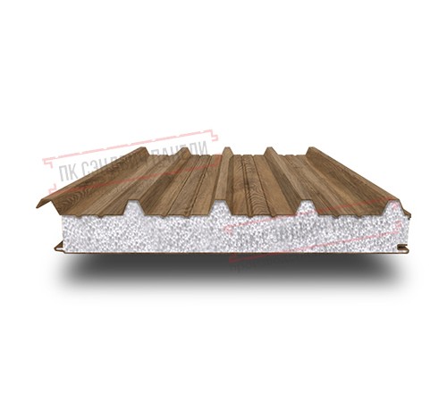 Сэндвич панели кровельные с пенополистиролом, ширина 1000 мм, толщина 160 мм, 0.5/0.5, дуб античный