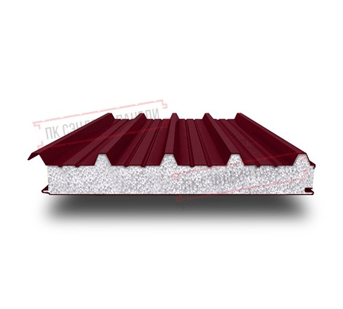 Сэндвич панели кровельные с пенополистиролом, ширина 1200 мм, толщина 10 мм, 0.5/0.5, бордо