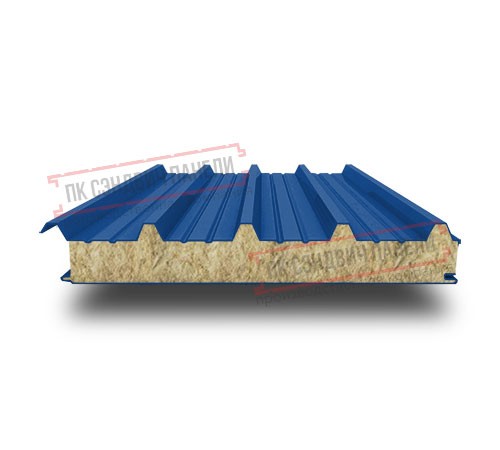 Сэндвич панели акустические кровельные с минеральной ватой, ширина 1200 мм, толщина 100 мм, 0.5/0.5, RAL5005