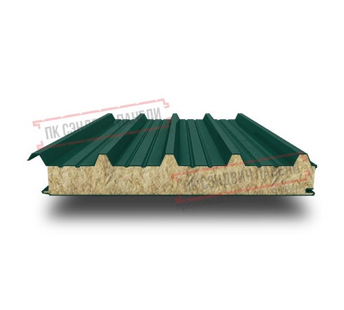 Сэндвич панели акустические кровельные с минеральной ватой, ширина 1200 мм, толщина 60 мм, 0.5/0.5, RAL6005