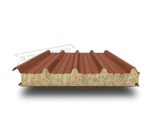 Сэндвич панели акустические кровельные с минеральной ватой, ширина 1000 мм, толщина 60 мм, 0.5/0.5, RAL8004