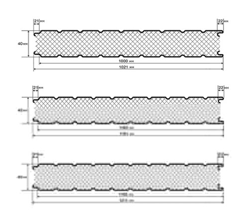 Сэндвич панели стеновые с пенополиуретаном, ширина 1200 мм, толщина 40 мм, 0.5/0.5, RAL9002