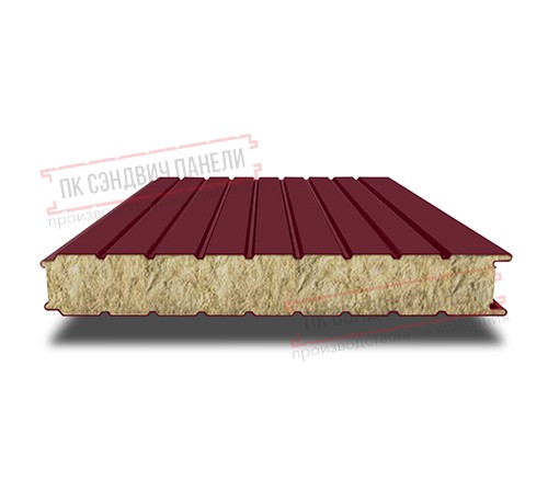Сэндвич панели стеновые с минеральной ватой, ширина 1000 мм, толщина 140 мм, 0.5/0.5, бордо