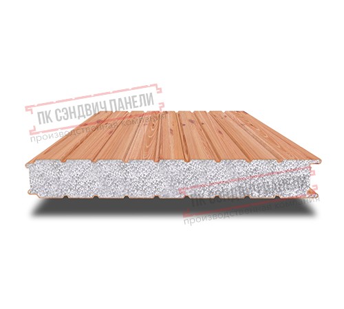 Сэндвич панели стеновые с пенополистиролом, ширина 1000 мм, толщина 250 мм, 0.5/0.5, золотой орех