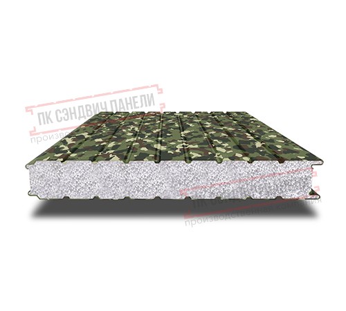 Сэндвич панели стеновые с пенополистиролом, ширина 1000 мм, толщина 200 мм, 0.5/0.5, милитари