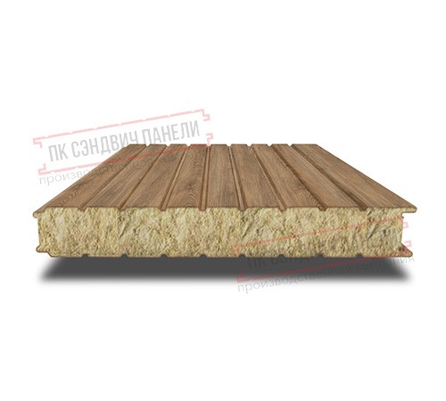 Сэндвич панели стеновые с минеральной ватой, ширина 1000 мм, толщина 80 мм, 0.5/0.5, дуб античный