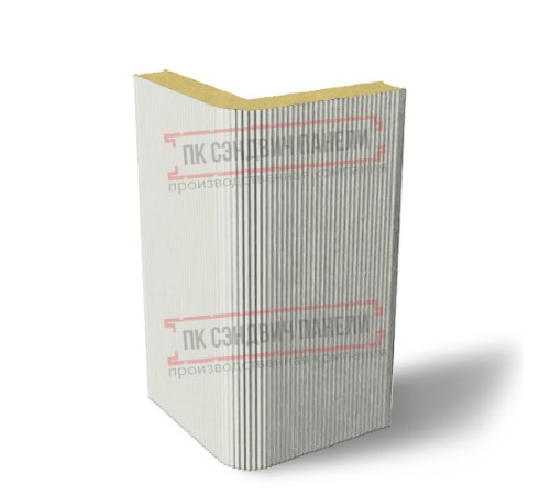 Угловая сэндвич-панель вертикальная из пенополиизоцианурата, 0.5/0.5, ширина 1000 мм, толщина 20 мм, RAL9002