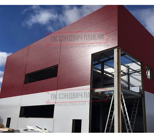 Угловая сэндвич-панель вертикальная из пенополиуретана, 0.5/0.5, ширина 1200 мм, толщина 10 мм, RAL3005