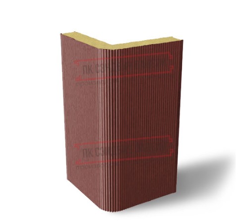 Угловая сэндвич-панель вертикальная из пенополиуретана, 0.5/0.5, ширина 1200 мм, толщина 50 мм, RAL3009