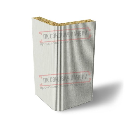 Угловая сэндвич-панель вертикальная из минеральной ваты, 0.5/0.5, ширина 1200 мм, толщина 20 мм, RAL9002