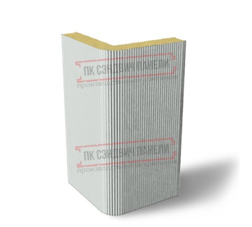 Угловая сэндвич-панель вертикальная из пенополиуретана, 0.5/0.5, ширина 1000 мм, толщина 20 мм, RAL7035