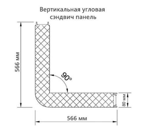 Угловая сэндвич-панель вертикальная из минеральной ваты, 0.5/0.5, ширина 1200 мм, толщина 80 мм, RAL7047