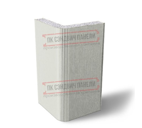 Угловая сэндвич-панель вертикальная из пенополистирола, 0.5/0.5, ширина 1200 мм, толщина 10 мм, RAL9002