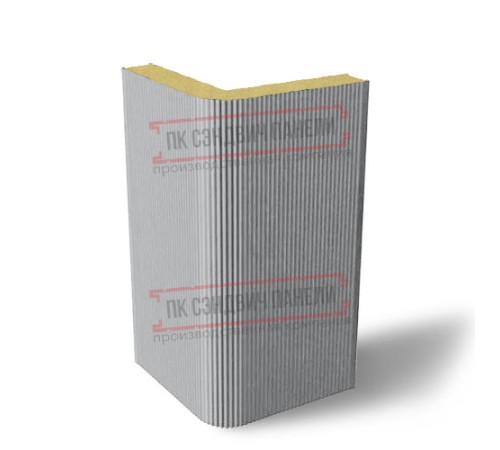 Угловая сэндвич-панель вертикальная из пенополиизоцианурата, 0.5/0.5, ширина 1200 мм, толщина 30 мм, RAL7004