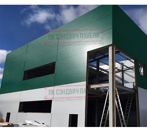 Угловая сэндвич-панель вертикальная из минеральной ваты, 0.5/0.5, ширина 1200 мм, толщина 180 мм, RAL6005