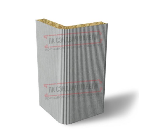 Угловая сэндвич-панель вертикальная из минеральной ваты, 0.5/0.5, ширина 1000 мм, толщина 50 мм, RAL9006